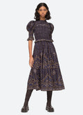 Delphine Pucker Cotton Puff Slv Smocked Dress - Blue