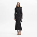 Square Rhinestone Mesh Midi Dress - Black