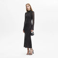 Square Rhinestone Mesh Midi Dress - Black