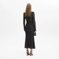 Square Rhinestone Mesh Midi Dress - Black