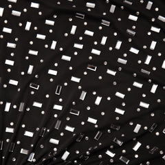Square Rhinestone Mesh Midi Dress - Black