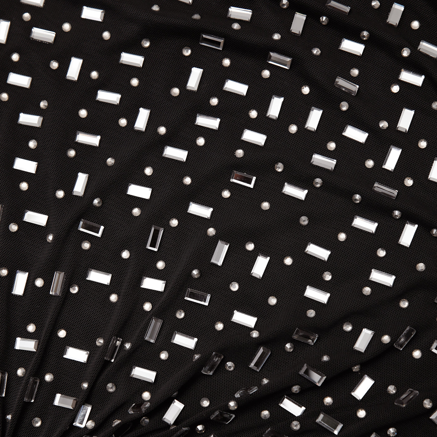 Square Rhinestone Mesh Midi Dress - Black