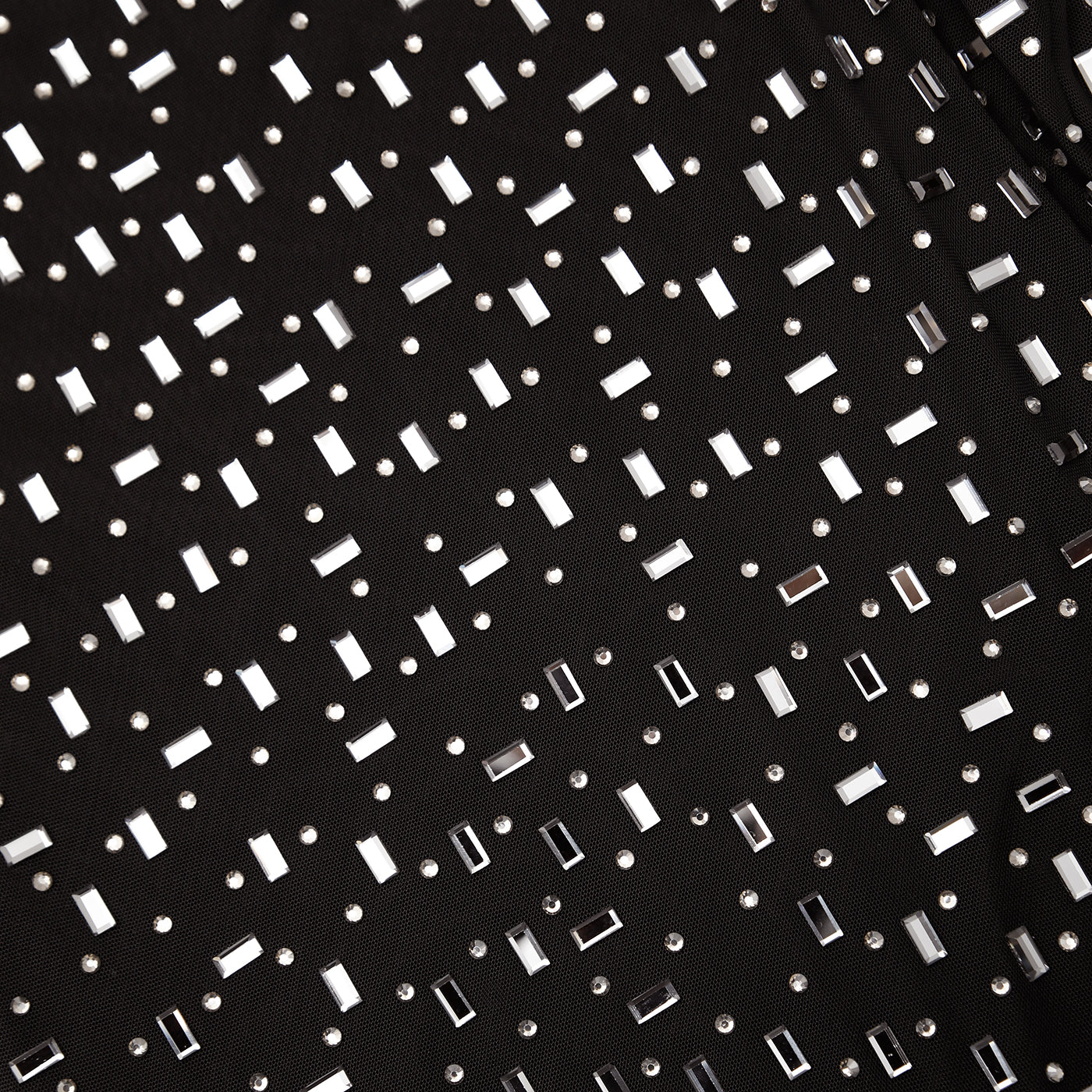 Square Rhinestone Mesh Midi Dress - Black
