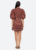 Giulia Print Puff Slv Pintucked Dress - Maroon