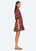 Giulia Print Puff Slv Pintucked Dress - Maroon