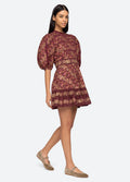 Giulia Print Puff Slv Pintucked Dress - Maroon