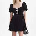 Velvet Sweetheart Mini Dress - Black