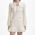 Sequin Knit Pearl Mini Dress - Cream