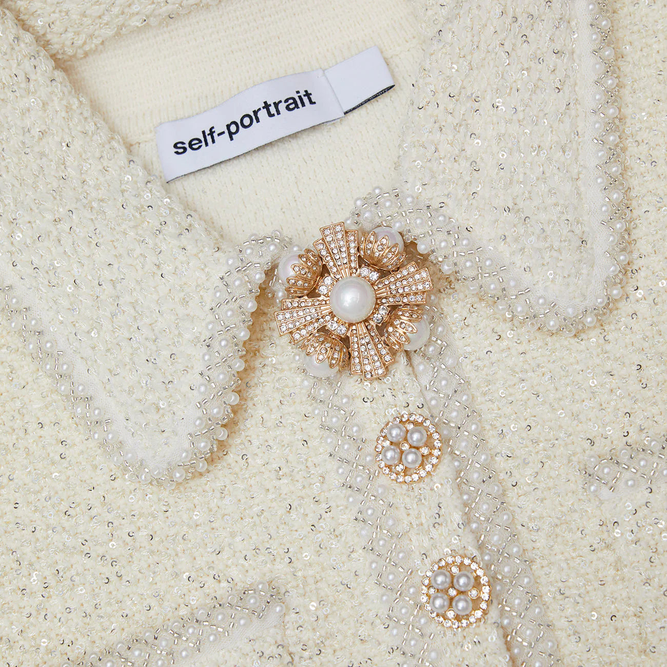 Sequin Knit Pearl Mini Dress - Cream