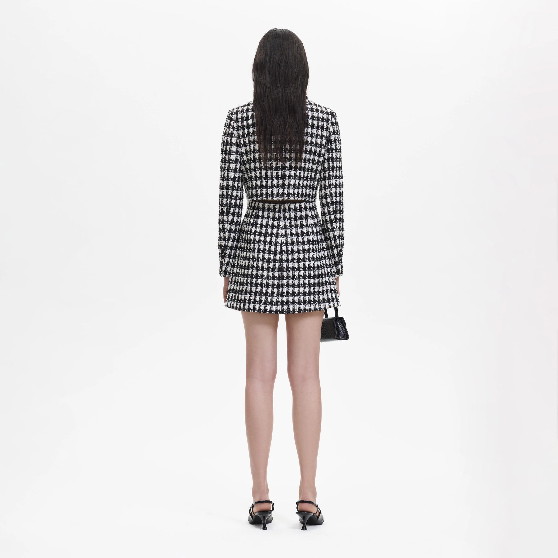 Check Boucle Tailored Mini Dress - Black