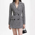 Check Boucle Tailored Mini Dress - Black