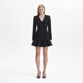 Boucle V-Neck Mini Dress - Black