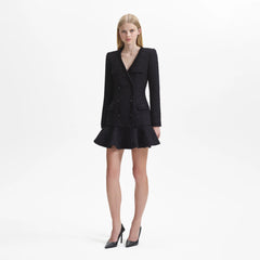 Boucle V-Neck Mini Dress - Black