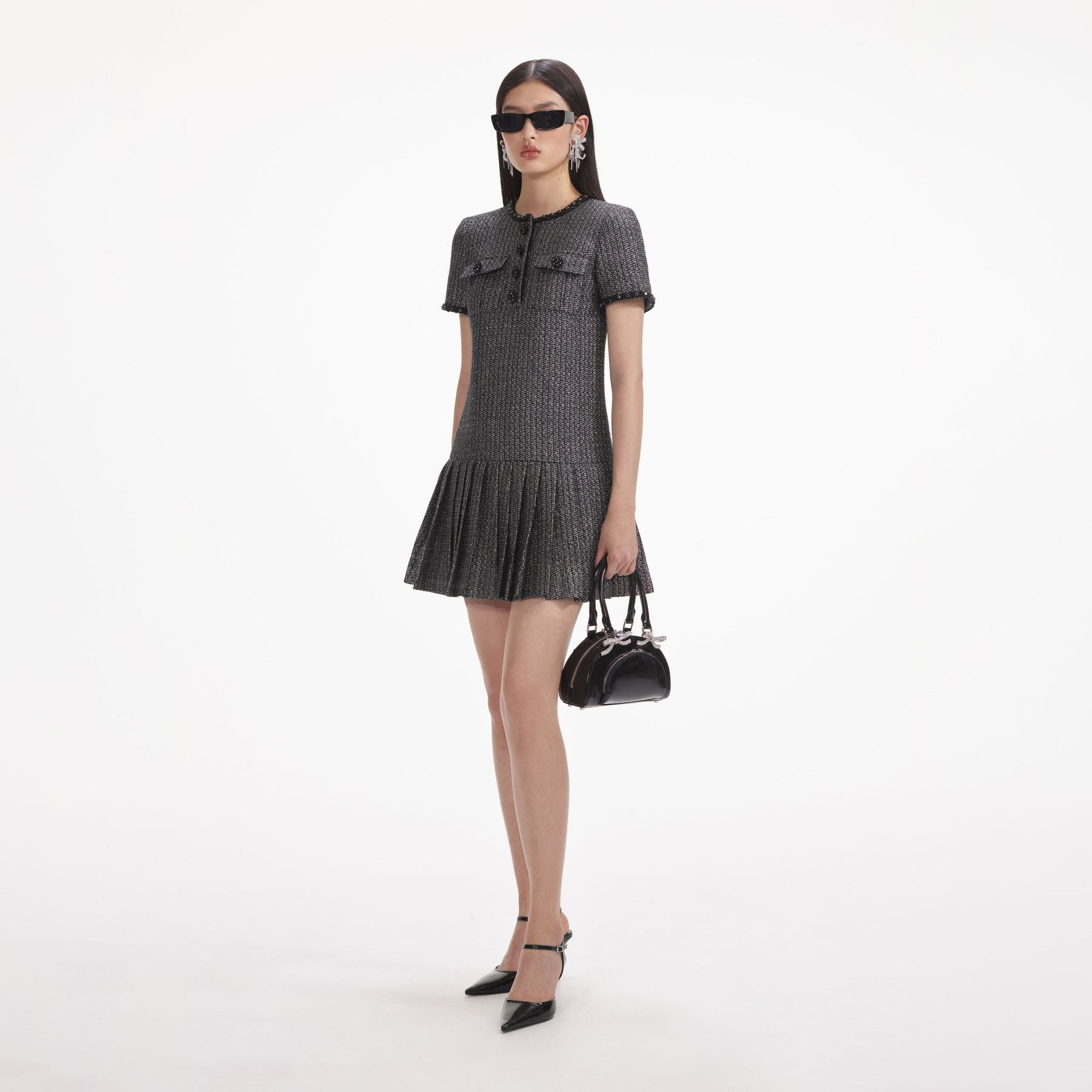Metallic Boucle Mini Dress - Black