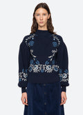 Inga Embroidery L/Slv High Neck Sweater - Navy
