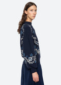 Inga Embroidery L/Slv High Neck Sweater - Navy
