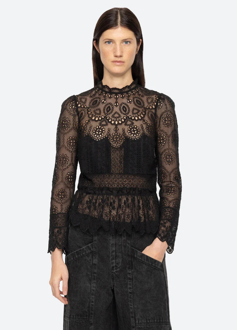 Lainey Embroidery L/Slv Top - Black