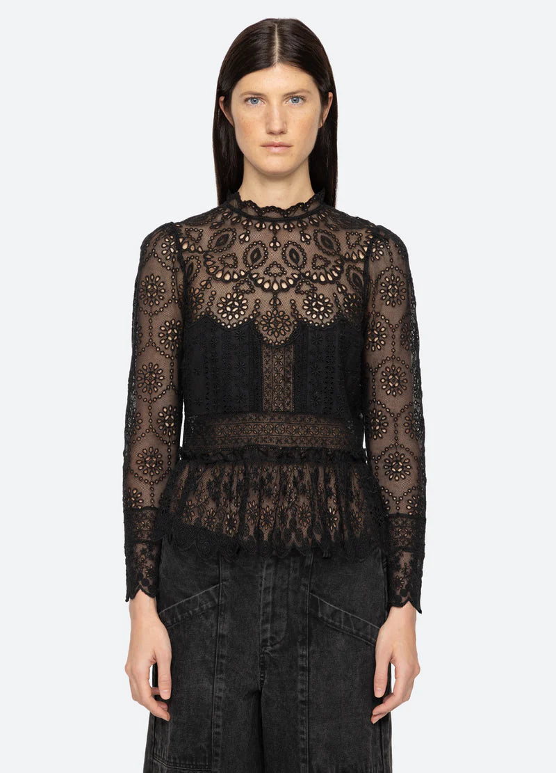 Lainey Embroidery L/Slv Top - Black