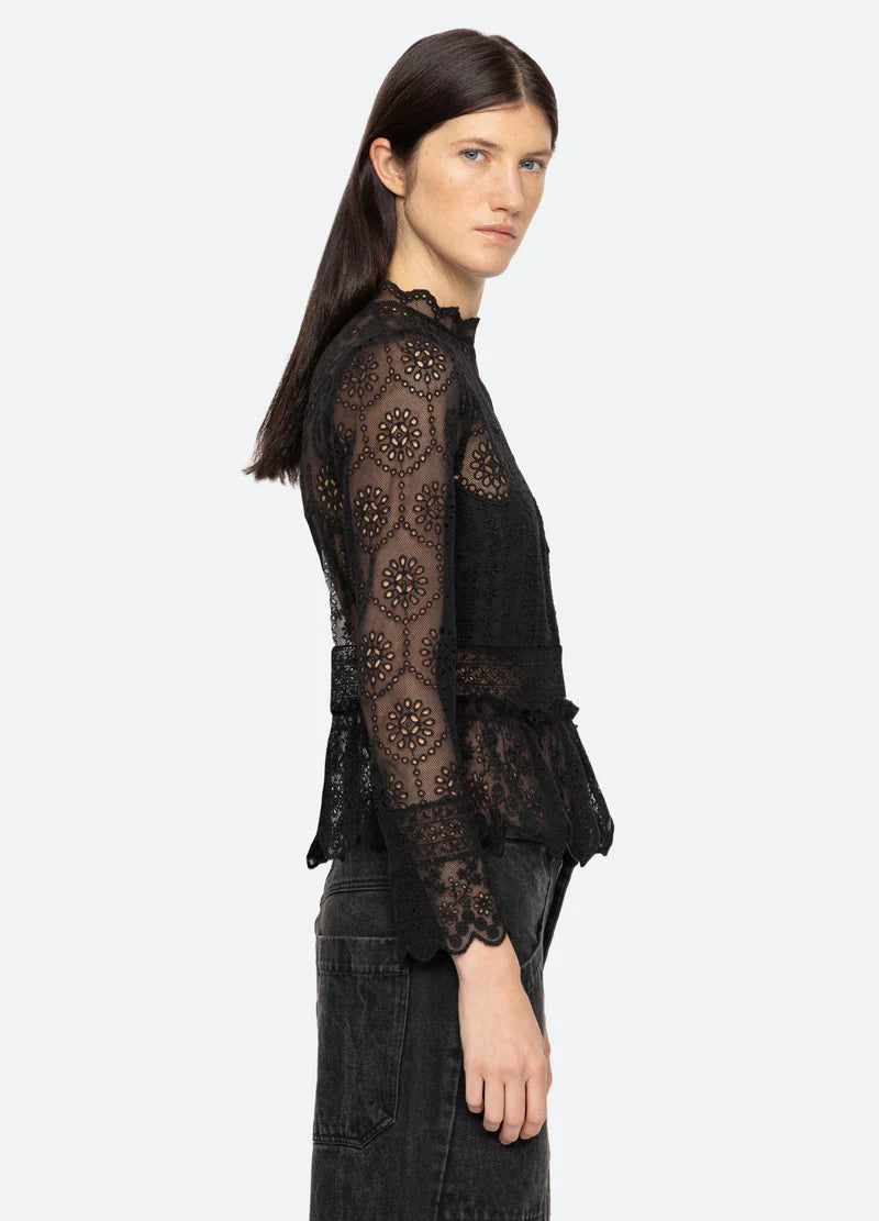 Lainey Embroidery L/Slv Top - Black