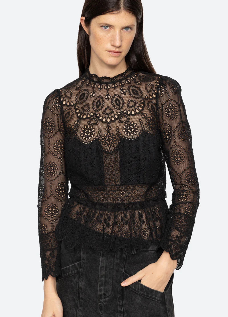 Lainey Embroidery L/Slv Top - Black