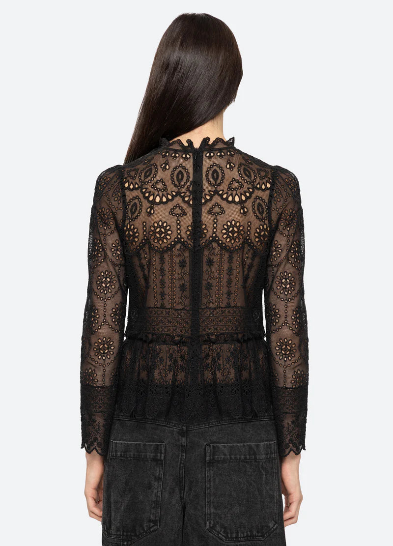 Lainey Embroidery L/Slv Top - Black