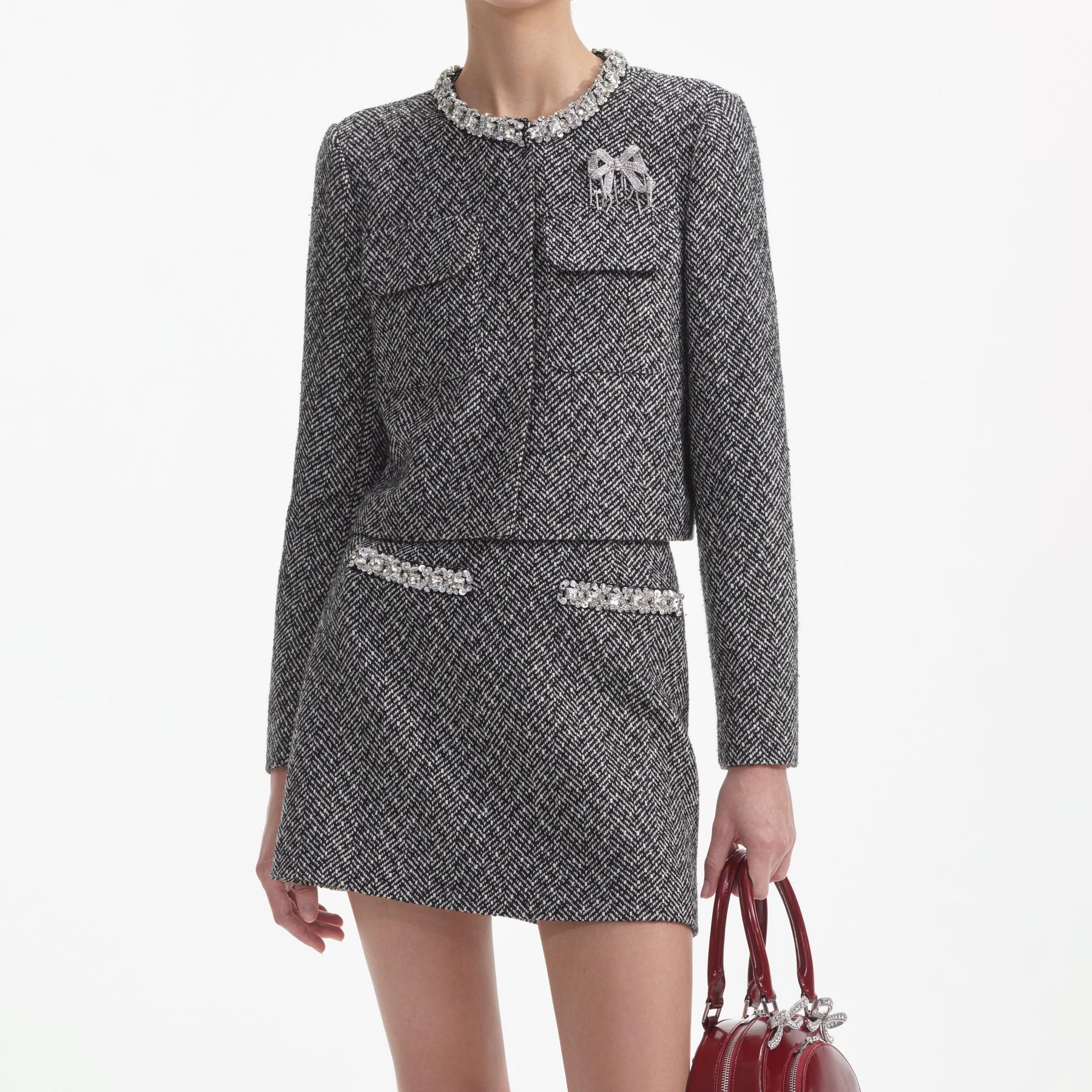 Herringbone Embellished Jacket - Black