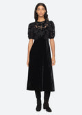 Alice Embroidery Velvet Puff Slv Dress - Black
