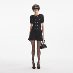 Buttoned Knit Mini Dress - Black