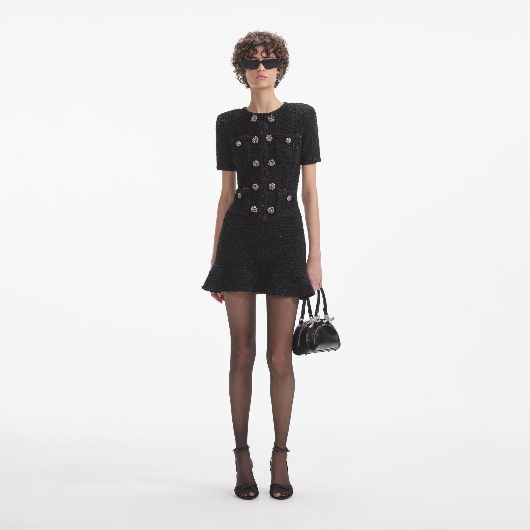 Buttoned Knit Mini Dress - Black