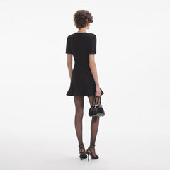Buttoned Knit Mini Dress - Black