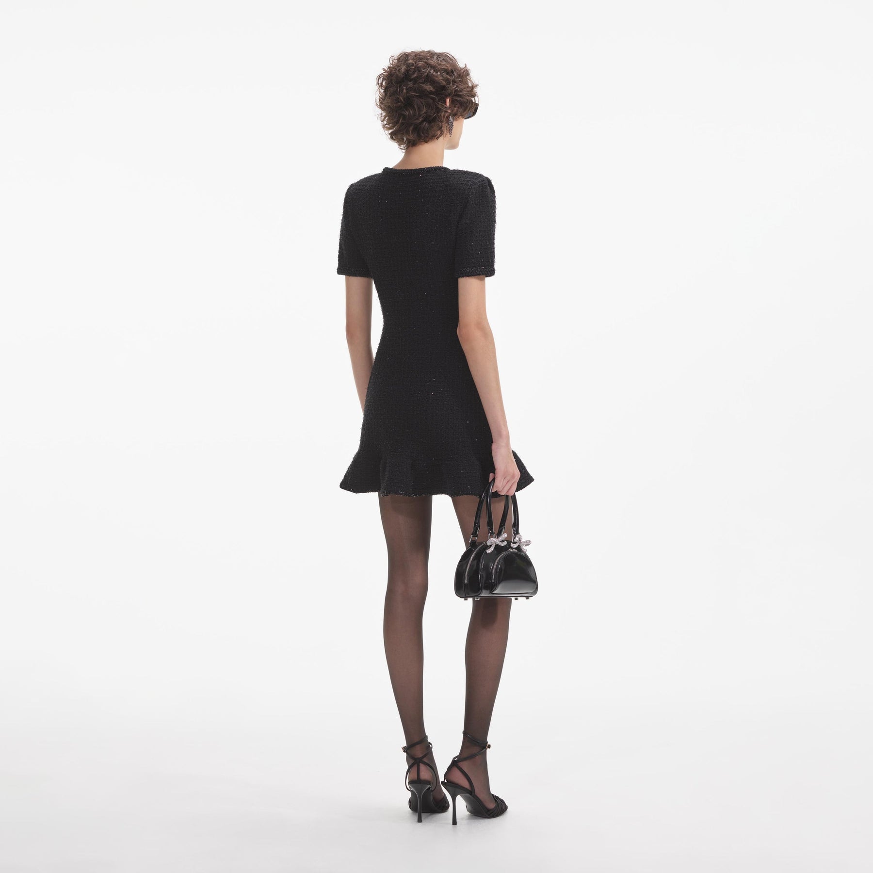 Buttoned Knit Mini Dress - Black