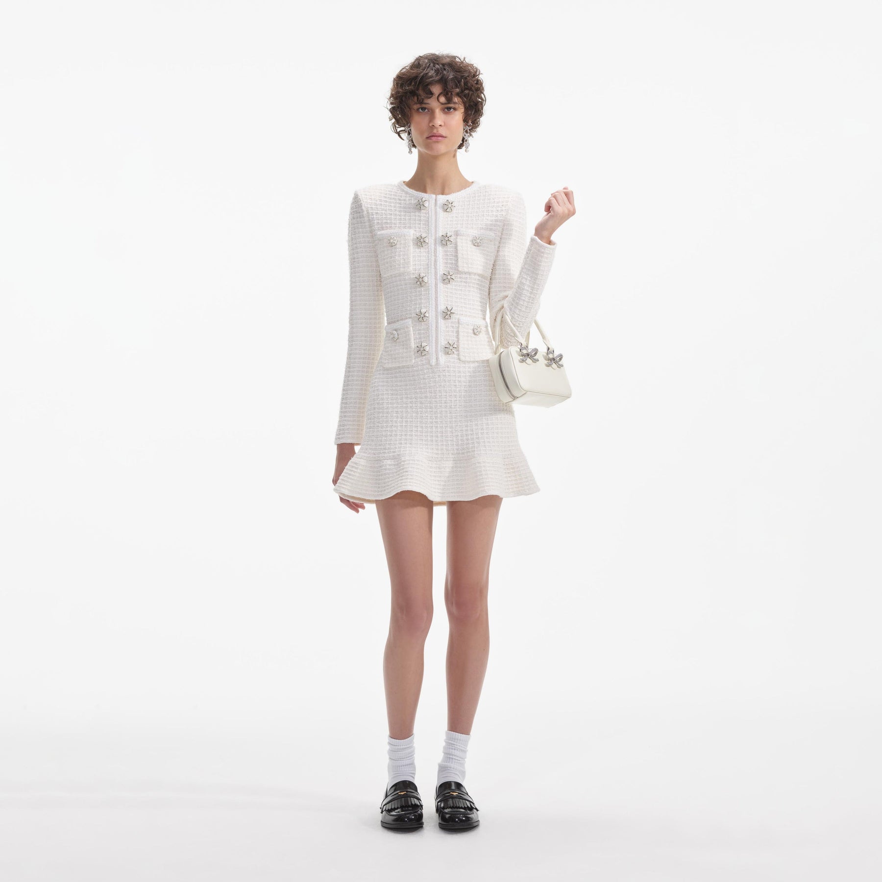 Buttoned Knit Mini Dress - Cream