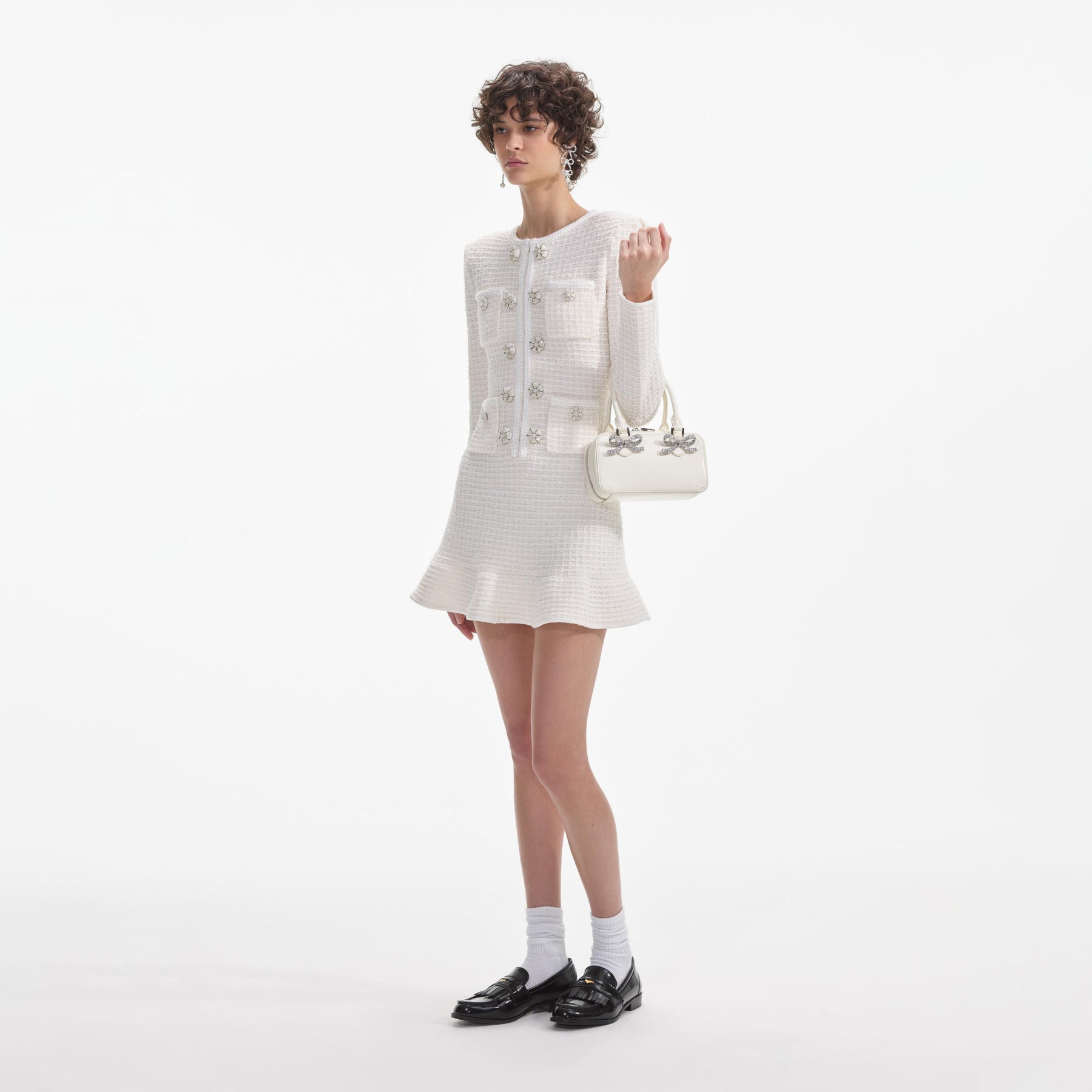 Buttoned Knit Mini Dress - Cream