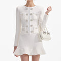 Buttoned Knit Mini Dress - Cream