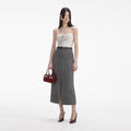 Herringbone Midi Skirt - Black