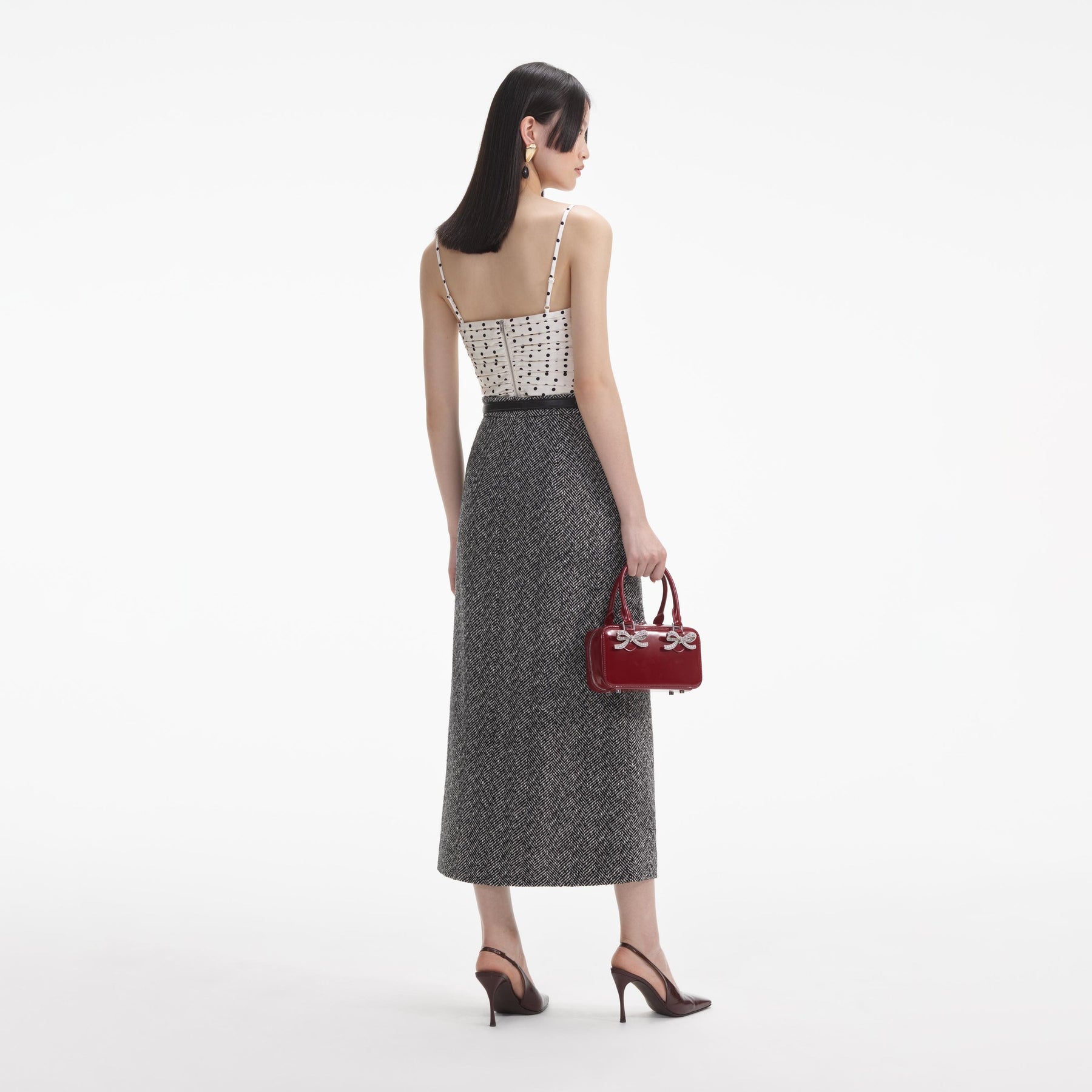 Herringbone Midi Skirt - Black