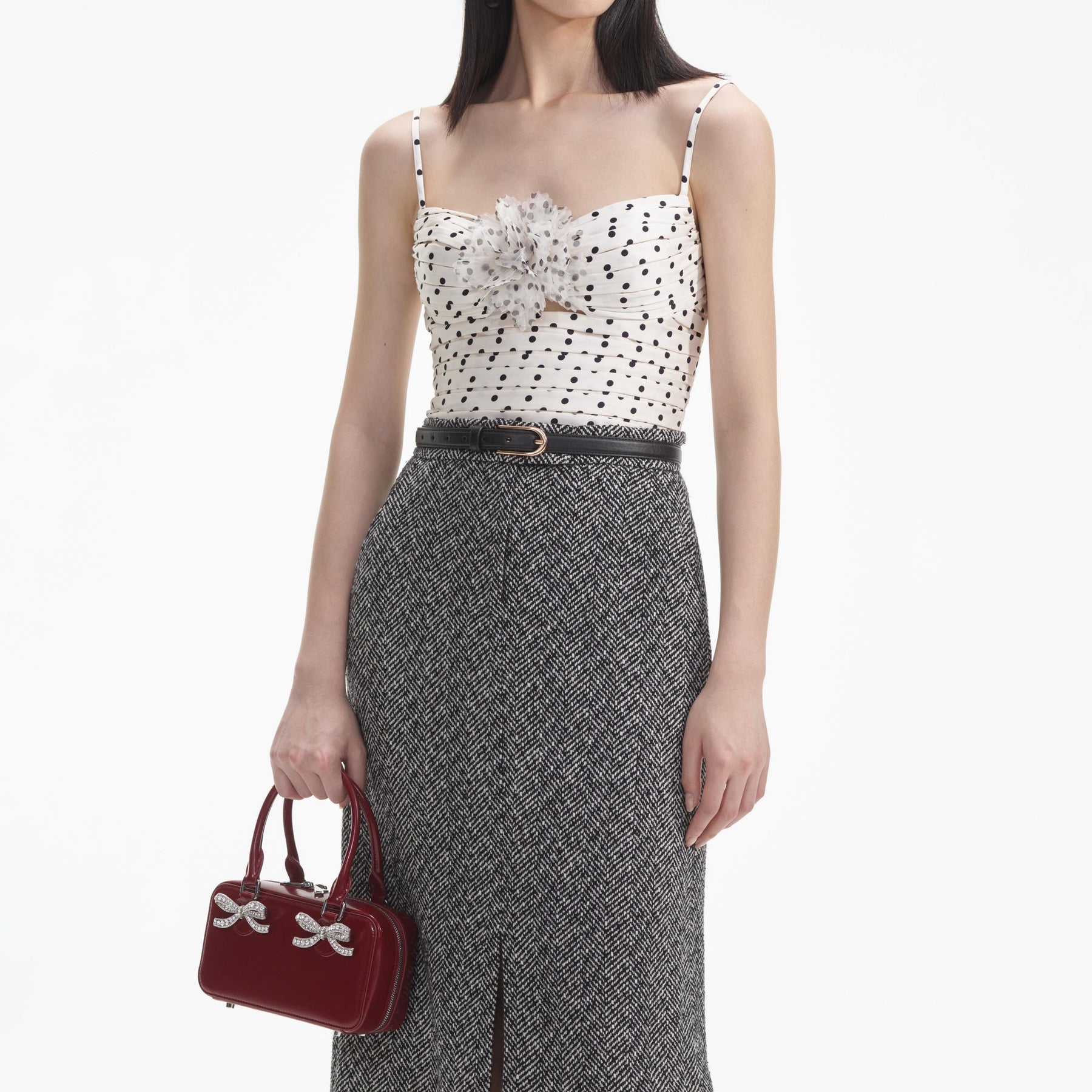 Herringbone Midi Skirt - Black