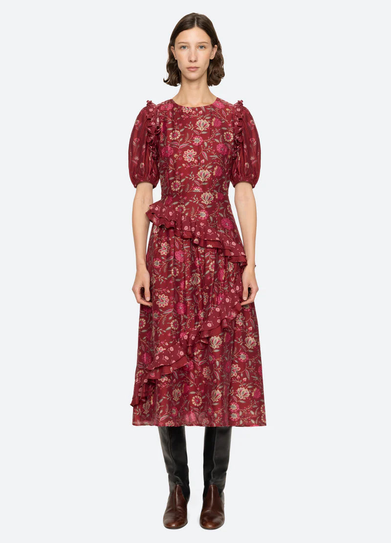 Famke Print Puff Slv Dress - Magenta