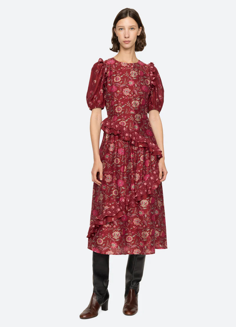 Famke Print Puff Slv Dress - Magenta
