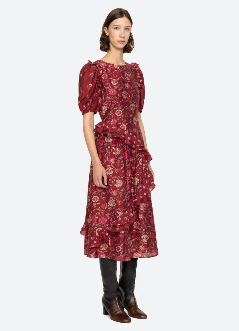 Famke Print Puff Slv Dress - Magenta