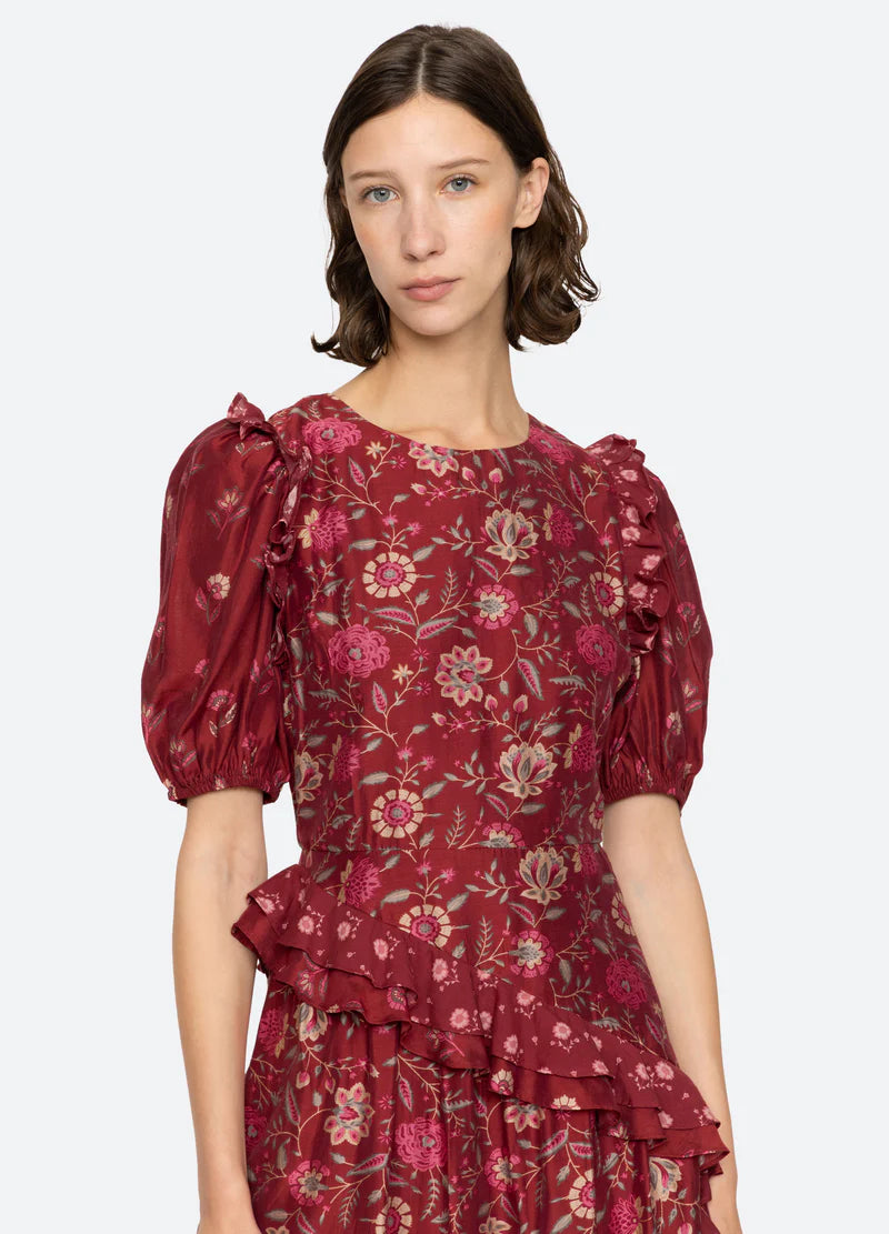Famke Print Puff Slv Dress - Magenta