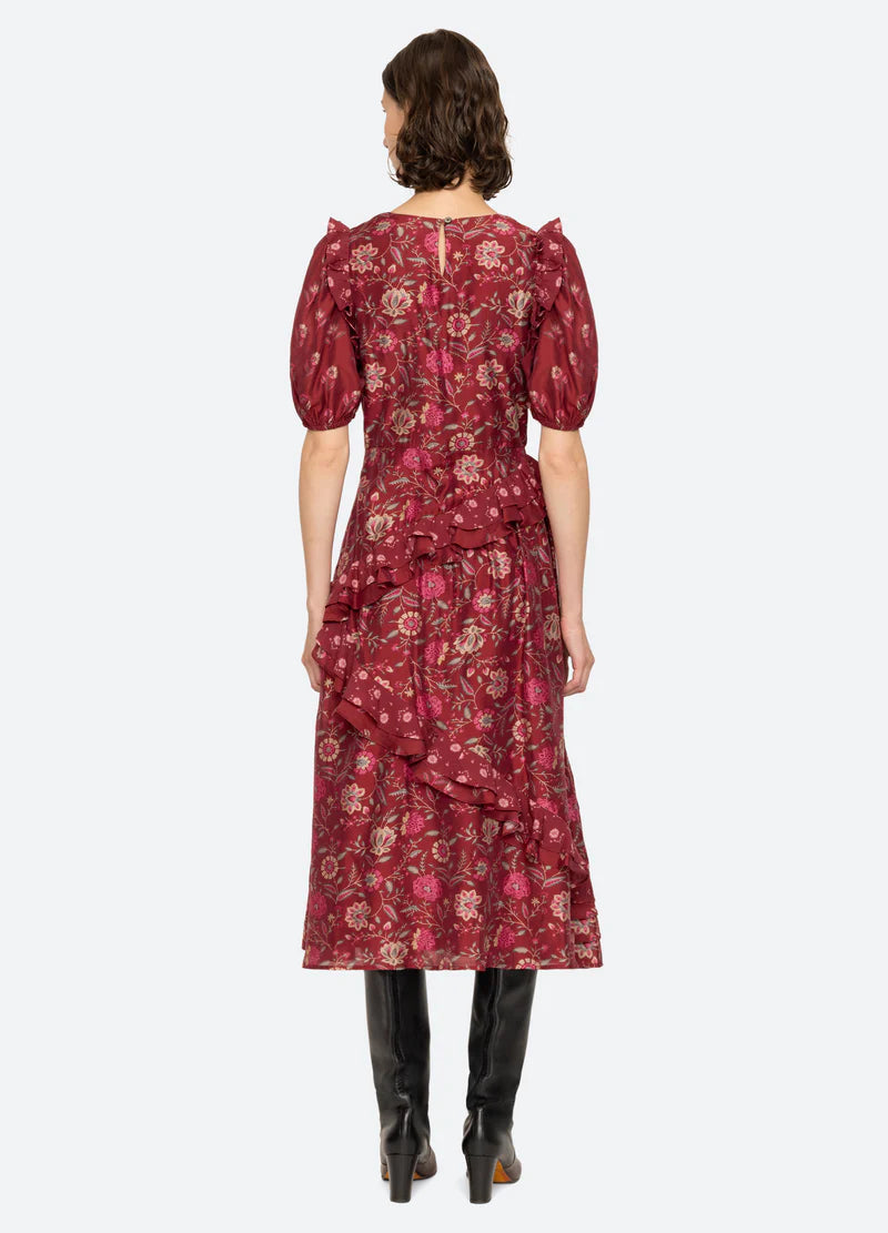 Famke Print Puff Slv Dress - Magenta