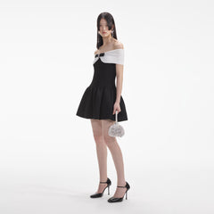 Knit Bow Mini Dress - Black