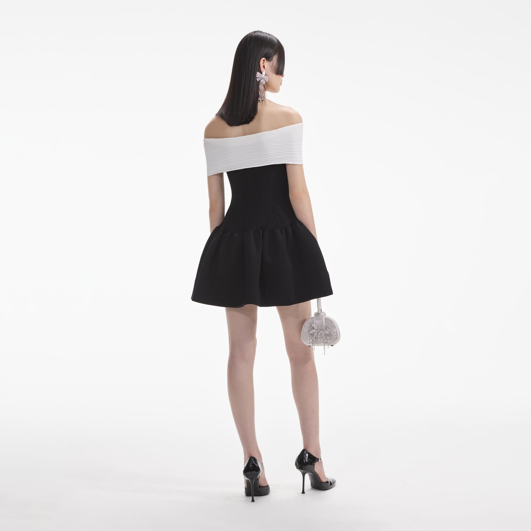 Knit Bow Mini Dress - Black