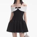 Knit Bow Mini Dress - Black