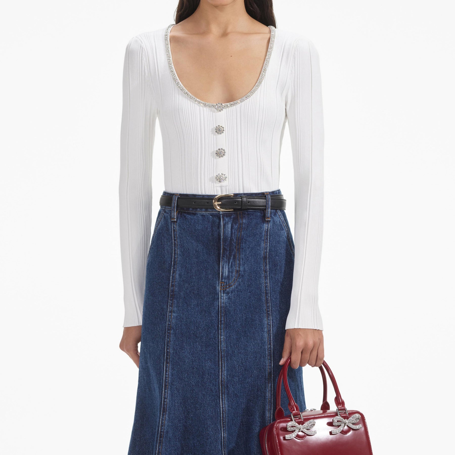 Embellished Knit Top - White