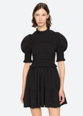 Regina Seersucker Puff Slv Smocked Dress - Svart