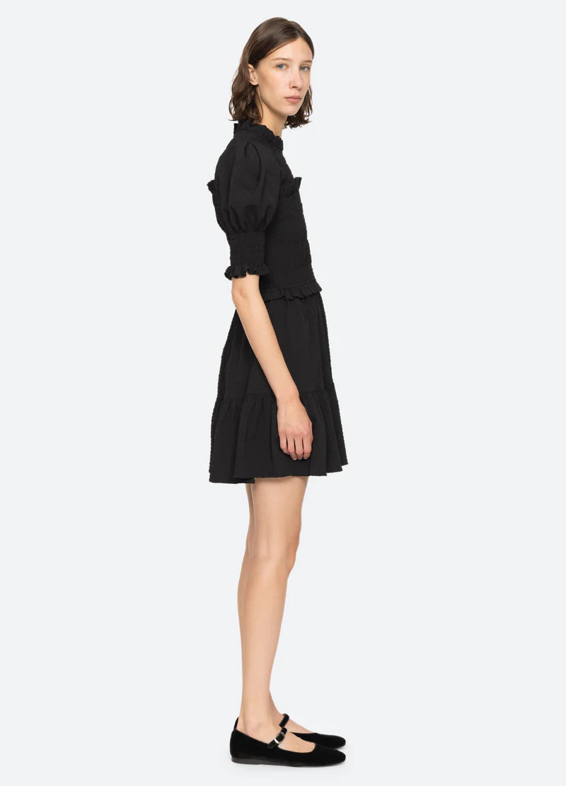 Regina Seersucker Puff Slv Smocked Dress - Svart