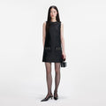 Taffeta Embellished Trim Mini Dress - Black
