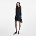 Taffeta Embellished Trim Mini Dress - Black